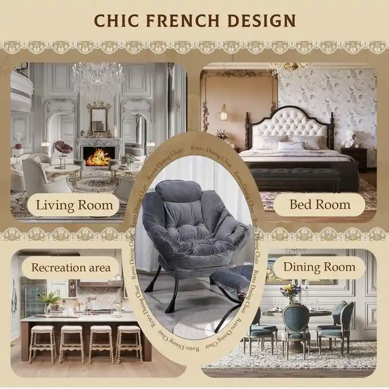 Modern Cotton Thick Padded Lazy Chair With Folding Ottoman