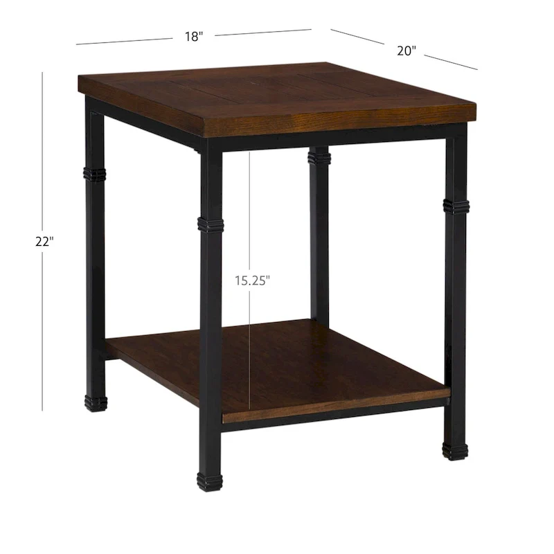 Industrial End Table with Bottom Shelf - 22 - Brown and Black