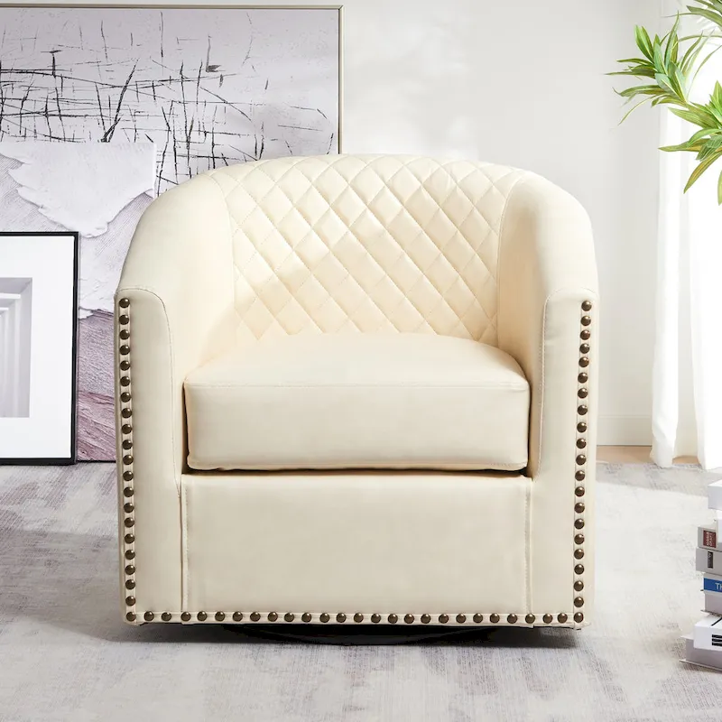 Black/Coffee/Brown/White/Burgundy/Green Tufted Barrel Swivel Chair, 1-Seat