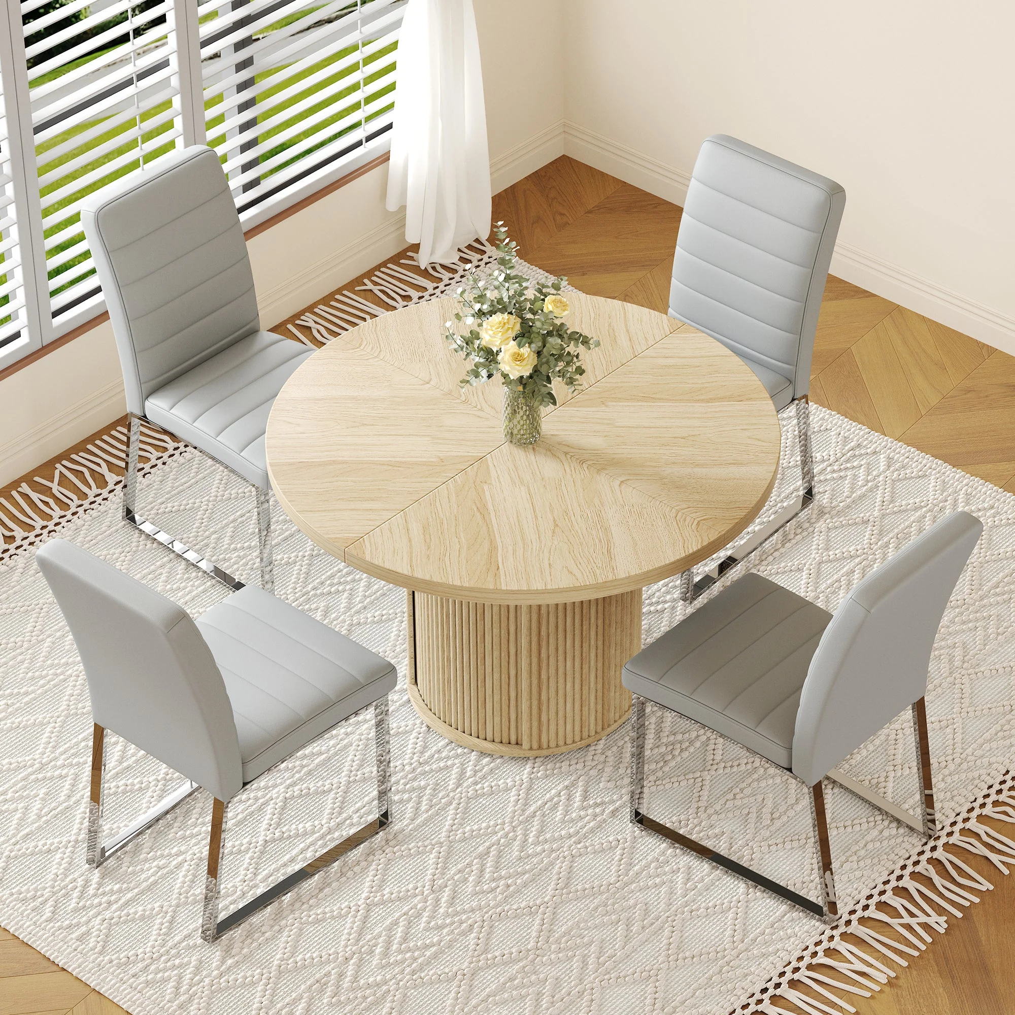Modern Reeded 4 Piece Dining Set with Storage