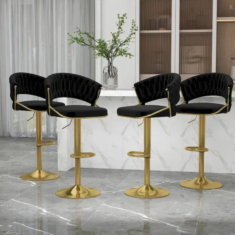 Set of 4 Bar Stool Adjustable Height with Swivel Seat