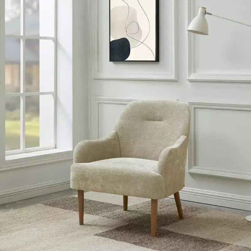 Okak Modern Accent Chair, Chenille Armchair, Modern Style Accent Chair with Wood Legs, Comfy Design for Living Room, Bedroom