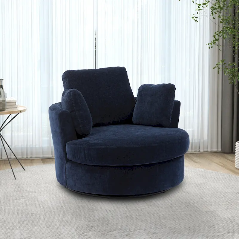 Upholstered Swivel Barrel Armchair Club Chair With Metal Base