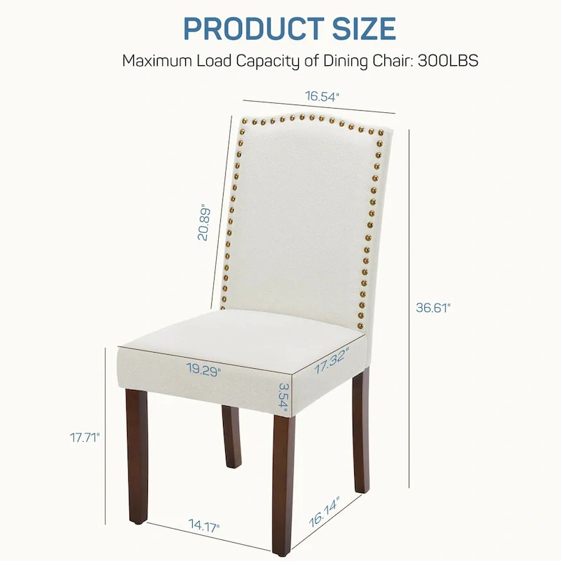 Dining Chairs Set of 2, Upholstered Dining Room Chairs Fabric Kitchen Chairs with Solid Wood Frame and Nailhead Trim