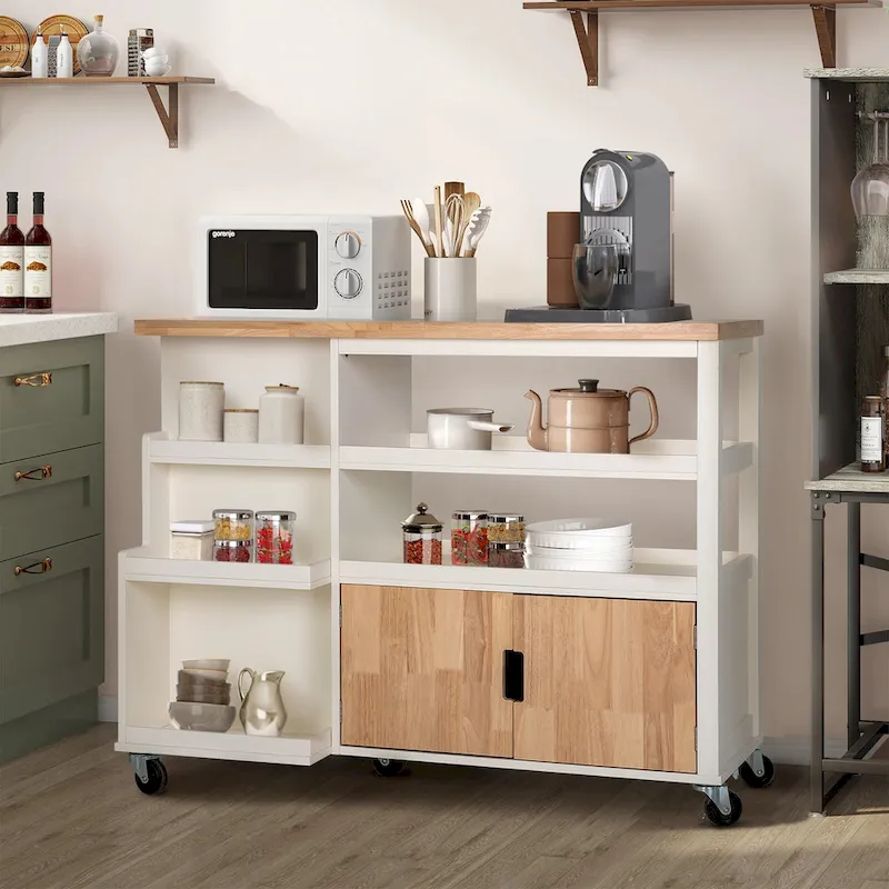 Kitchen Island Cart with Drawers and Open Shelves
