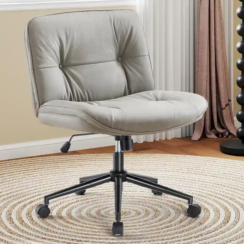 PU Leather Swivel Office Chair – Khaki / Beige / Black, Criss-Cross Base, Single User