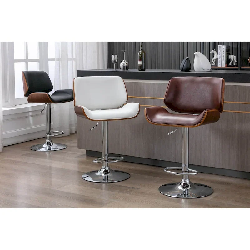 Adjustable Bar Stool, PU Leather, Chrome Base – Black/White/Red/Brown, Single