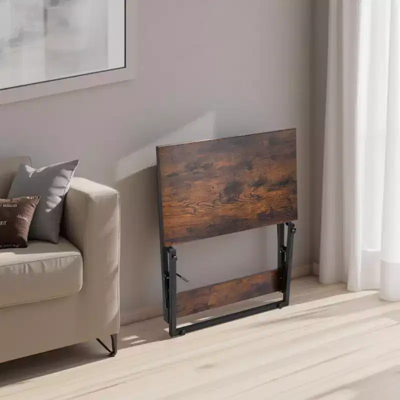 VEVOR C Table, Folding C Shaped End Table with Metal Frame & Adjustable Feet, Foldable C Shaped Side Table for Living Room Bedroom Office,Brown+Black