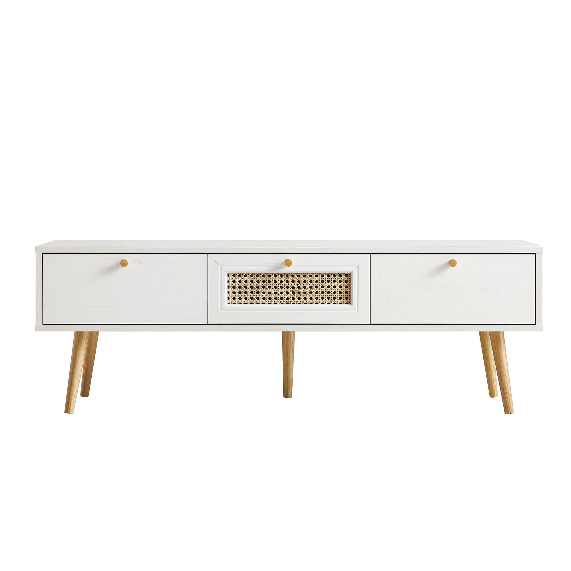 Woven Rattan 3-Drawer TV Unit in White