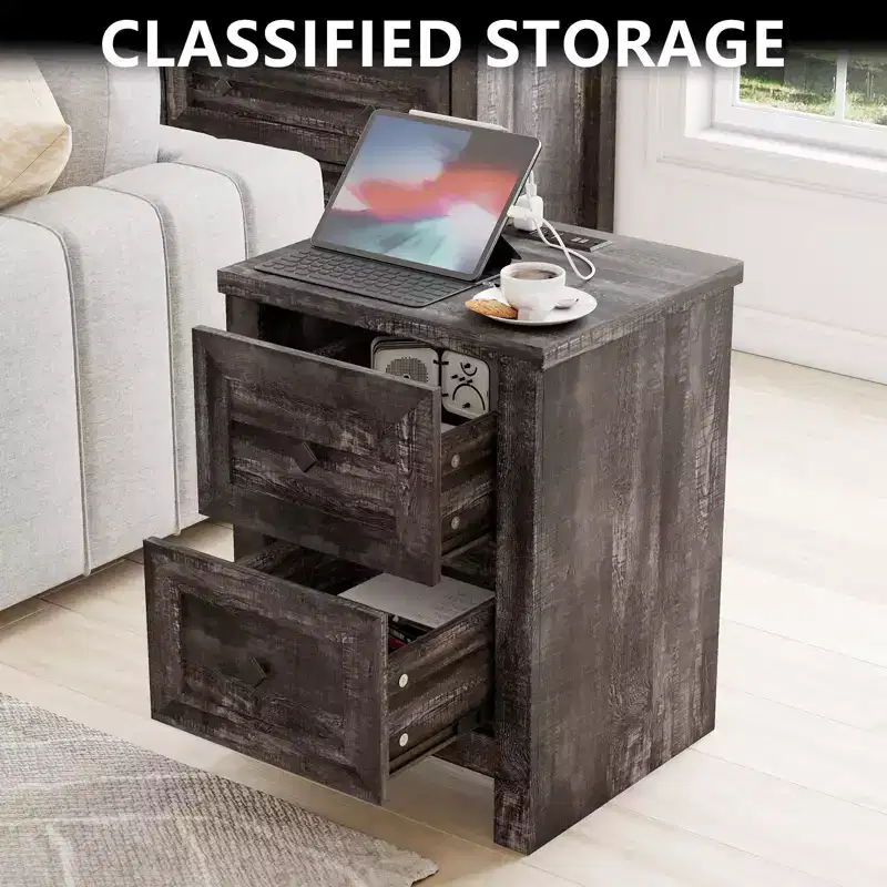 AMERLIFE Nightstand Set of 2 with Charging Station