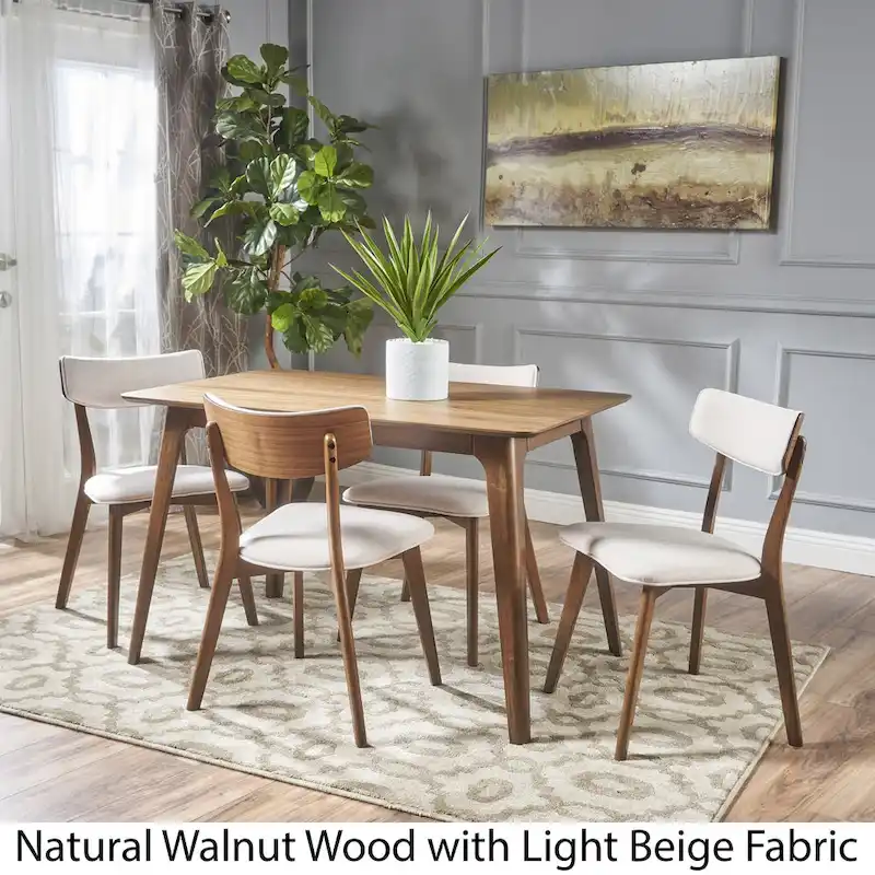 Mid-Century 5-piece Wood Rectangle Dining Set by