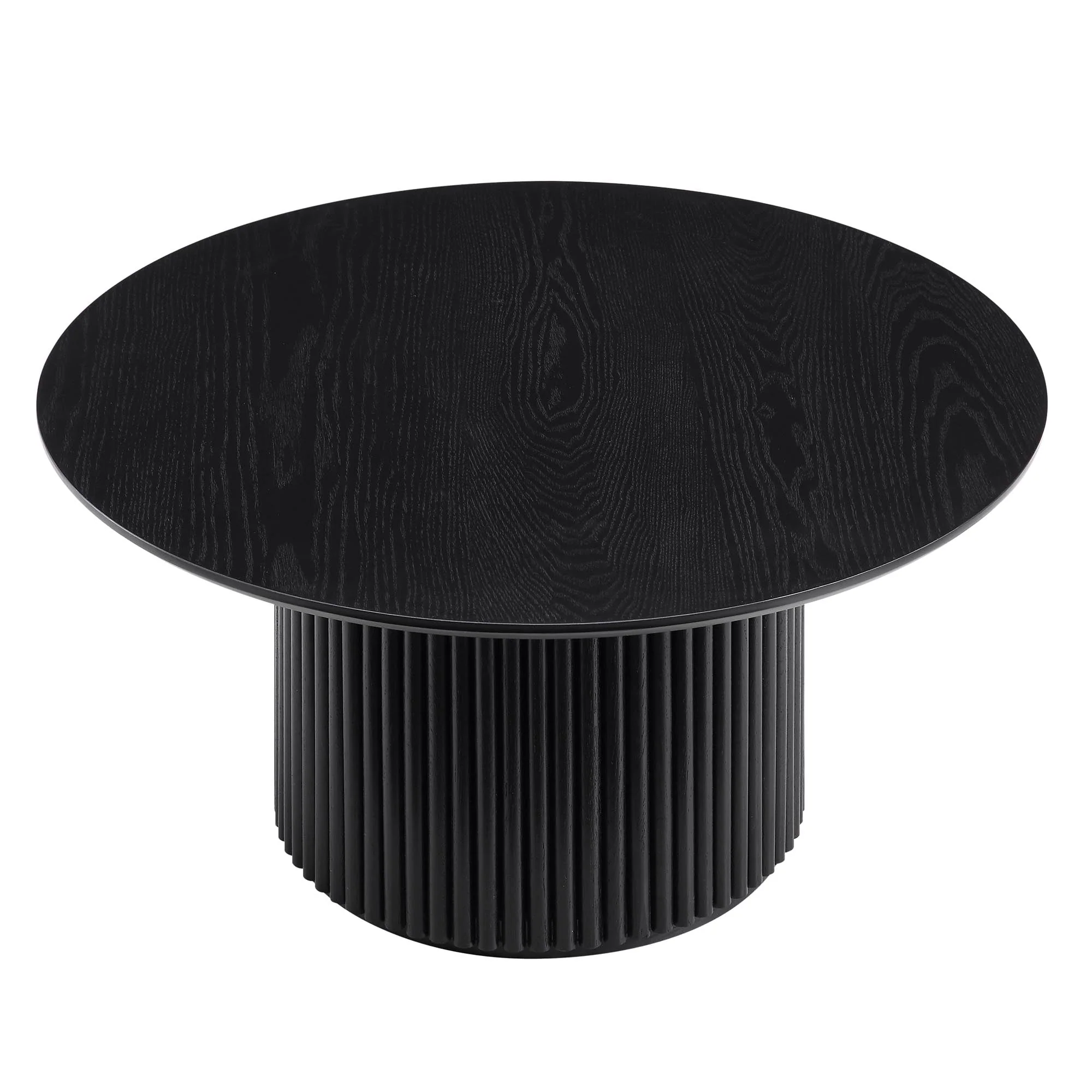 Round Oak Pedestal Coffee Table, Black