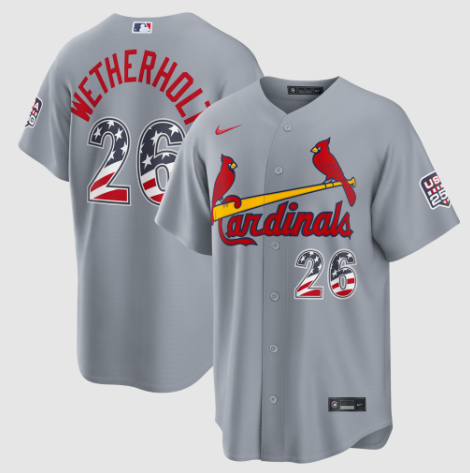 St. Louis Cardinals JJ Wetherholt Gray USA 250 Fourth of July Road Stadium Jersey