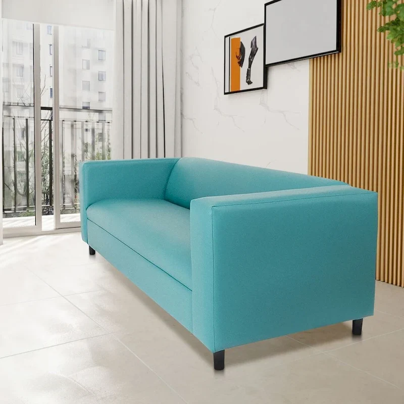Mid-Century Modern 3-Seater Sofa, Faux Leather with Solid Wood Frame