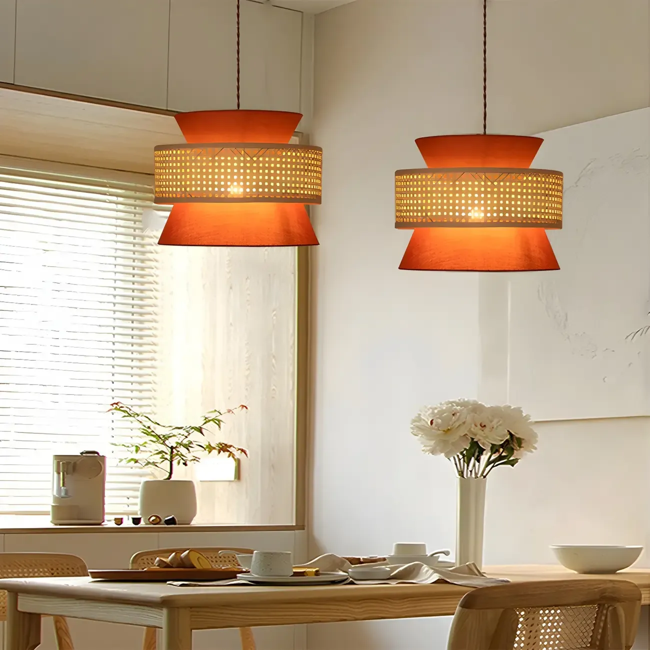 Boho Woven Modern Drum Cylinder Chandelier Adjustable Height