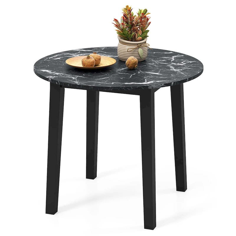 Gymax 35 Kitchen Table Round Dining Table w/ Marble-textured Veneer