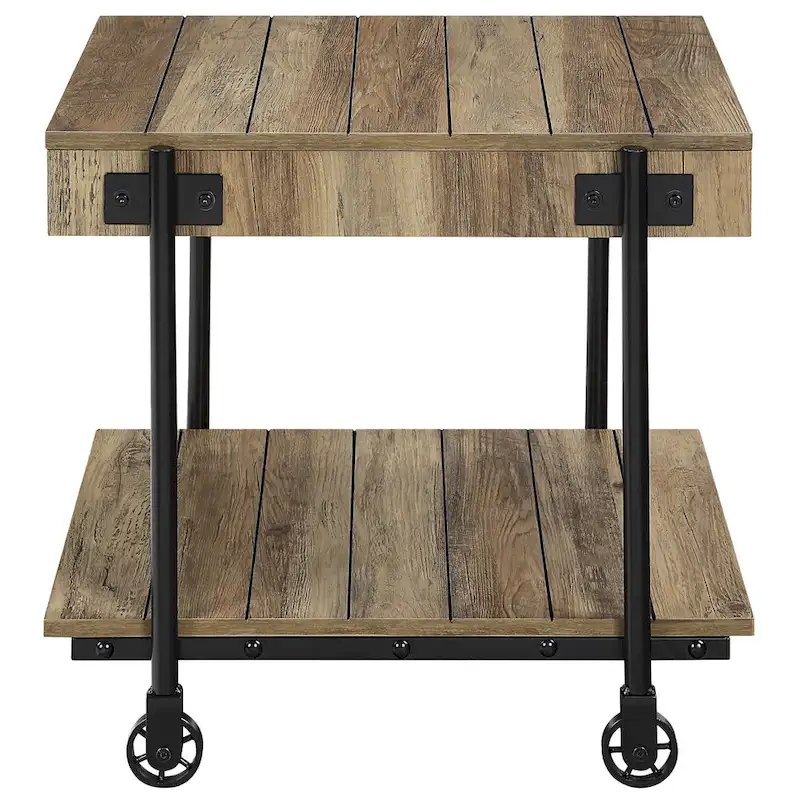 Black Farmhouse Steel 2-Piece Coffee Table Set with Wheels
