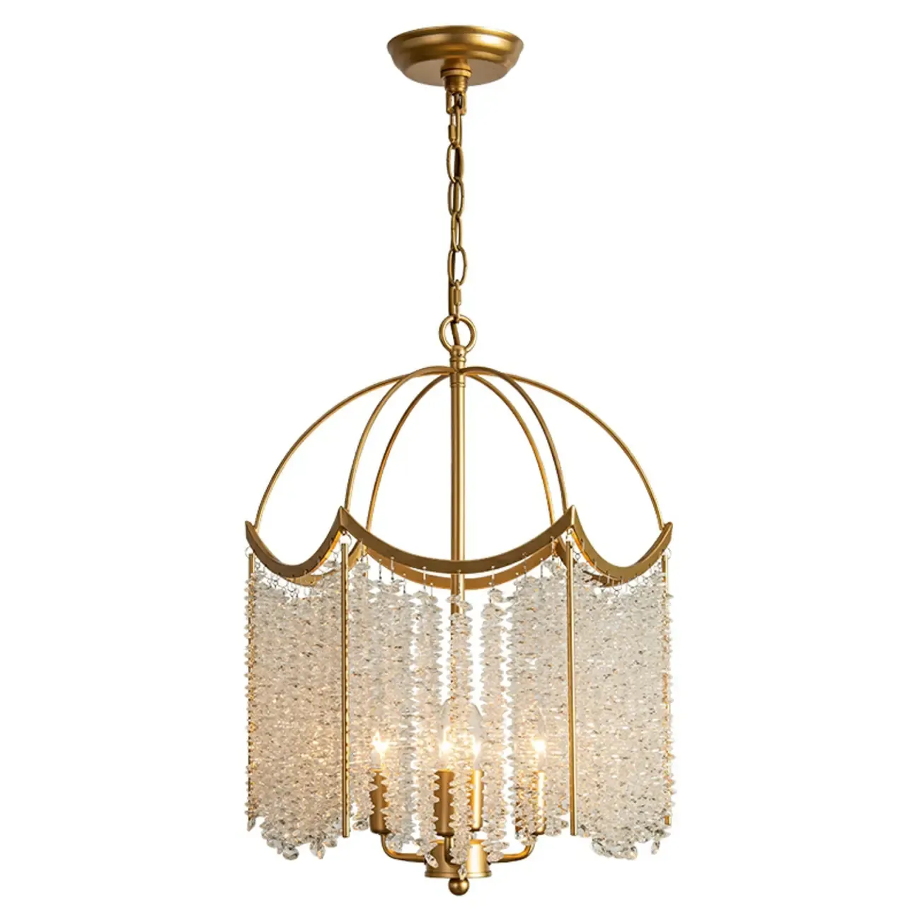 Chic Gold Caged Crystal Tassel Chandelier
