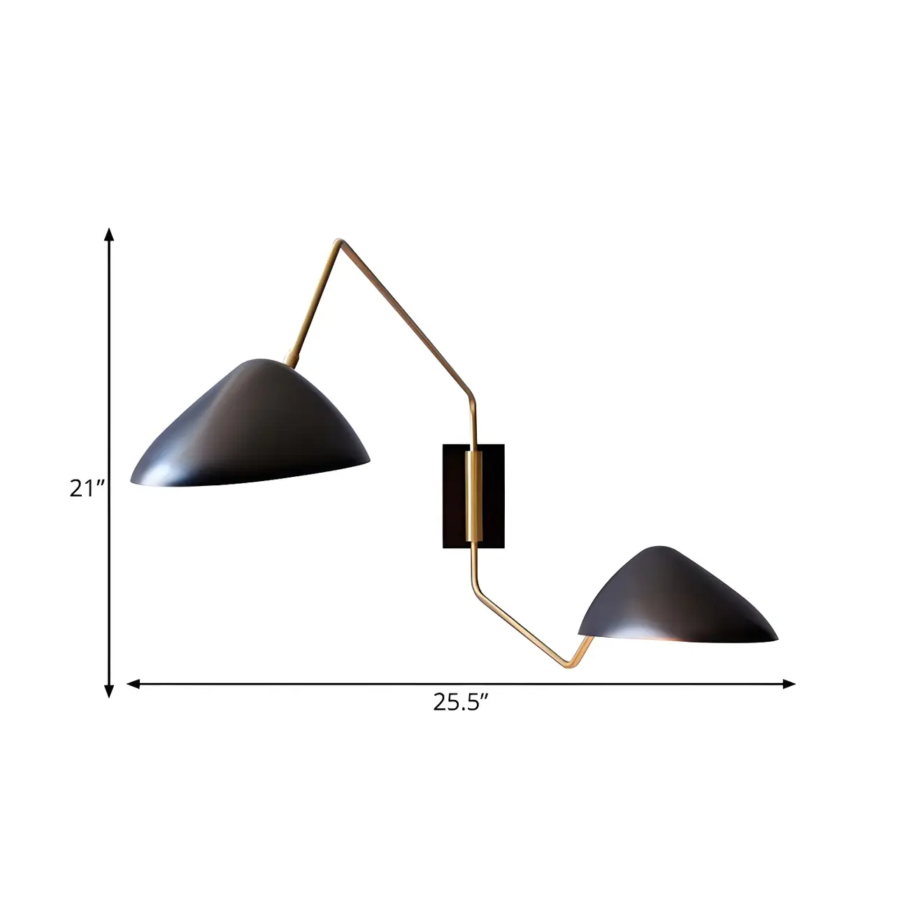Modern 2-Light Black and Brass Swing Arm Wall Light