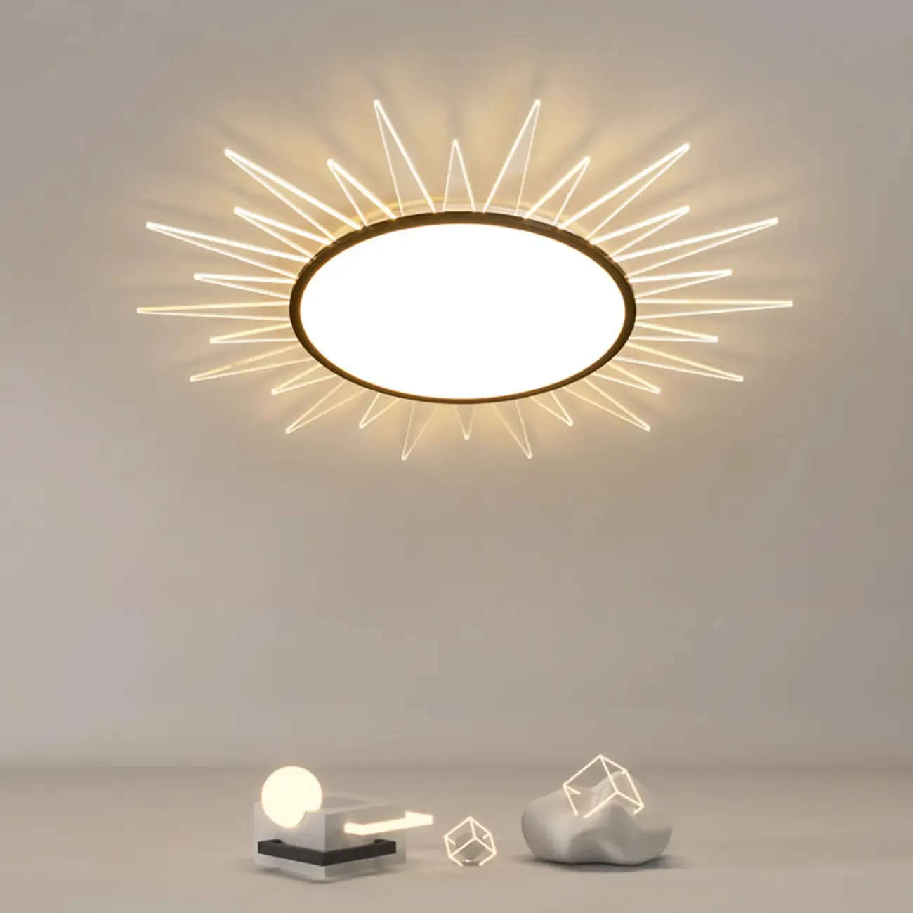 Large Acrylic Round Sunburst LED Flush Mount Ceiling Light