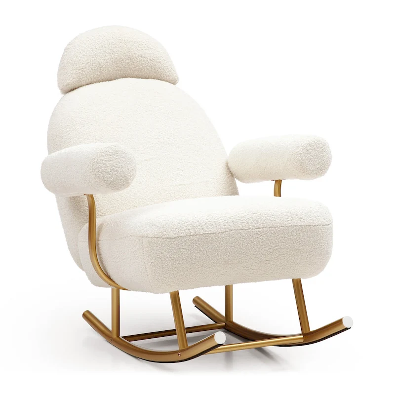 Modern Sherpa Fabric Nursery Rocking Chair