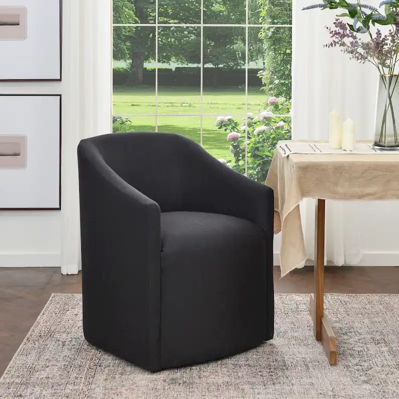 Ivory/Indigo/Light Grey/Mocha Performance Fabric Barrel Back Rolling Dining Armchair, Single