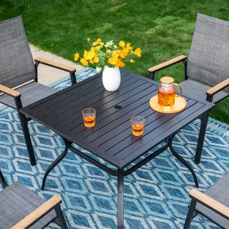 MAISON ARTS 5/6 Pieces Patio Dining Set, 4 x Aluminium Stackable Dining Chairs and 1 x Metal Table