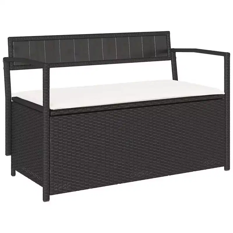 vidaXL Garden Storage Bench PE rattan, powder-coated steel, plywood