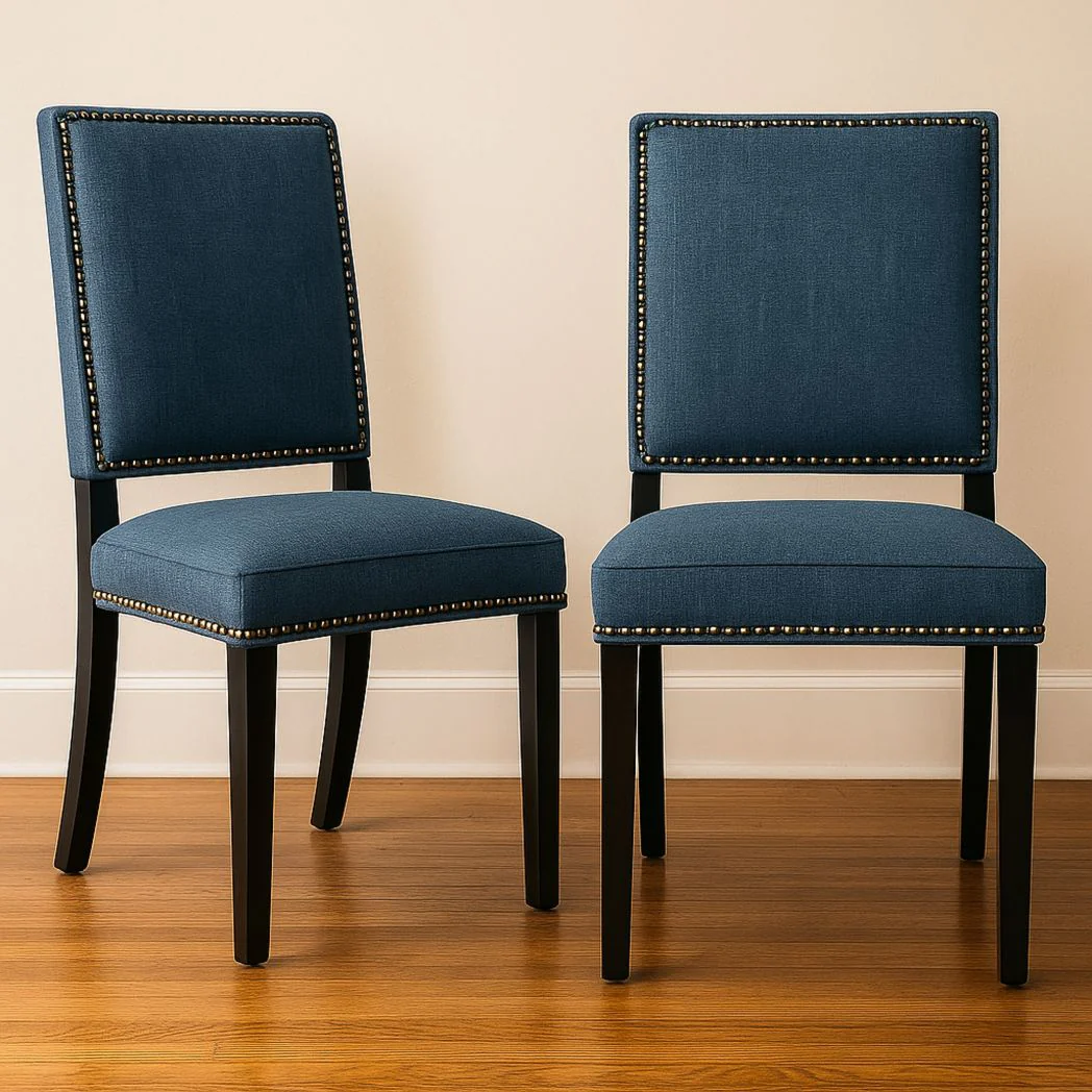 Lot de 2 chaises de salle à manger en tissu polyester et bois, bleu, hauteur 95 cm