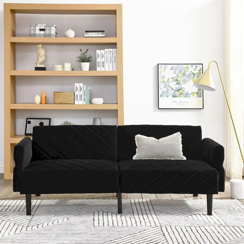 87 Velvet Convertible Folding Sofa Bed with Adjustable Armrests