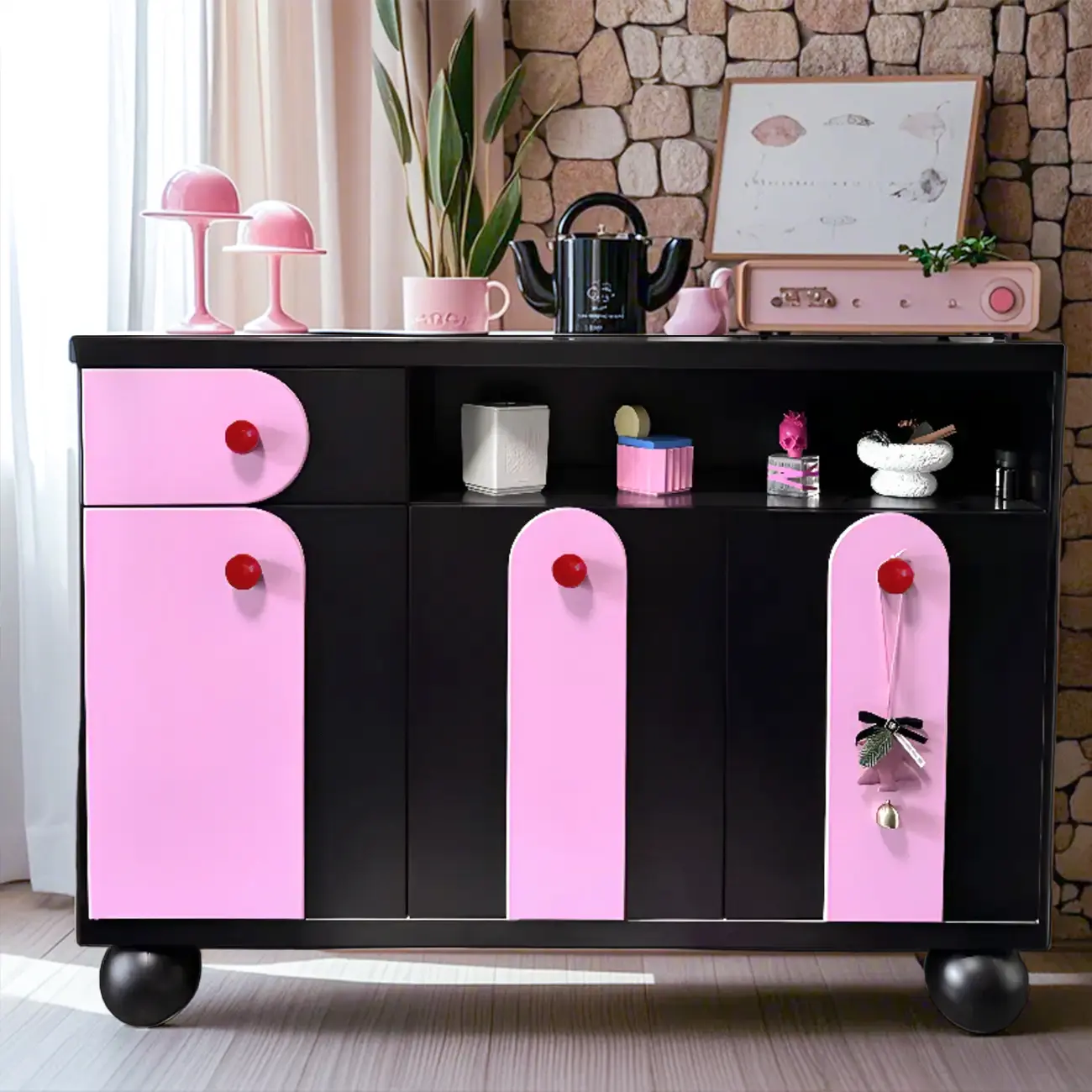 Adorable Purple Accent Cabinet with Exterior Shelf