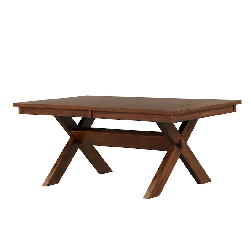Roundhill Furniture Karven Wood Trestle Extendable Dining Table with Leaf, Dark Hazelnut
