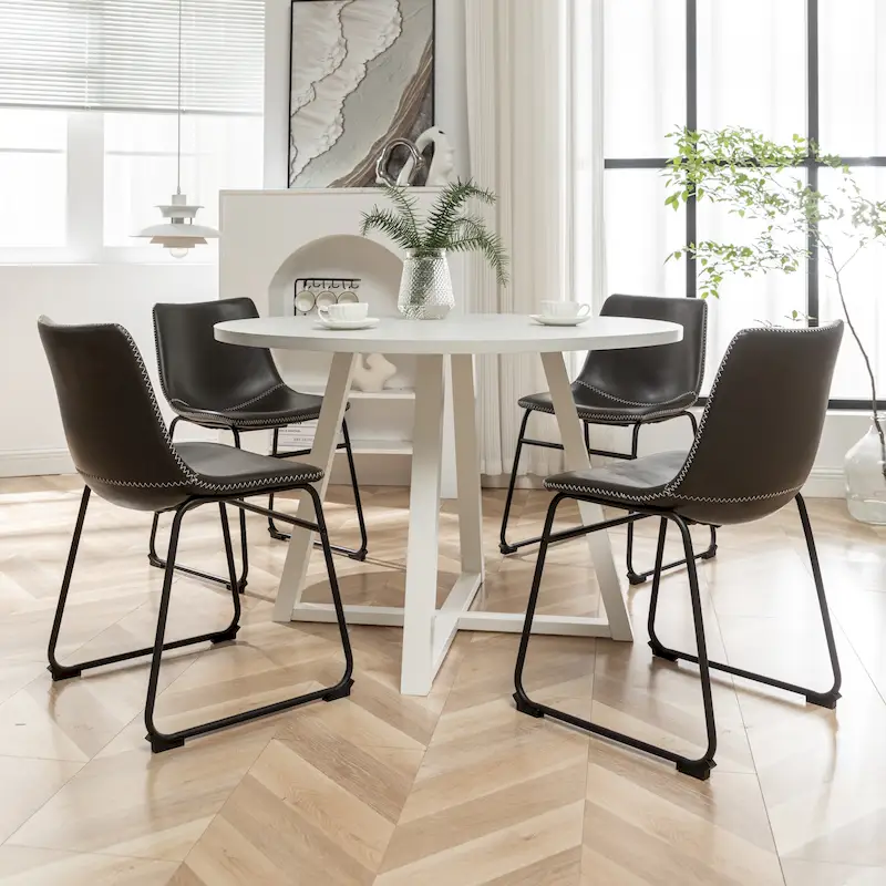 Roundhill Furniture Varna 5-Piece Round Dining Set, Trestle Dining Table with 4 Chairs