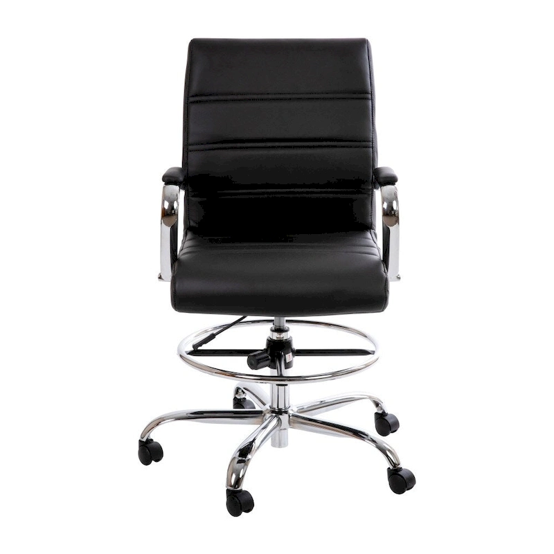 Mid-Back LeatherSoft Drafting Chair with Adjustable Foot Ring and Chrome Base