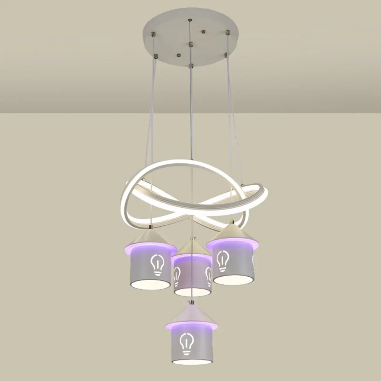 Modern 4-Light LED Chandelier with Unique House Design