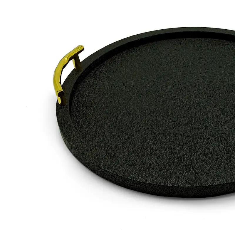 Green Gray Round Tray W/Handles
