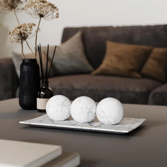 Creative Scents White Marble Home Decor Tray and Orb Set