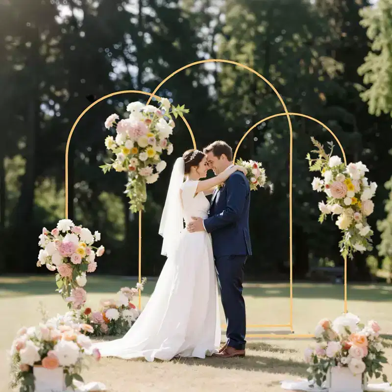 VEVOR Arch Backdrop Stand, Set of 3, 8/7.2/6.6 ft, Stable Structure, Easy Assembly, Gold Metal Arch Backdrop Stand for Wedding, Birthday Party, Gold