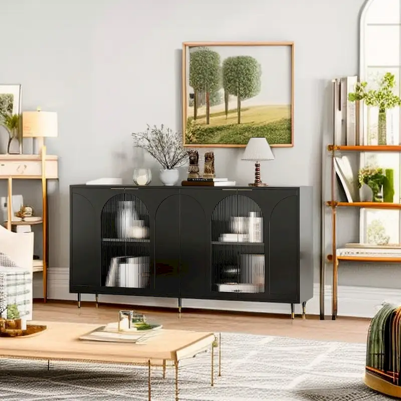 Black / Blue / Mint Green / Grey / Matte Black 4-Door Sideboard Buffet Cabinet with Adjustable Shelves – 1-Piece