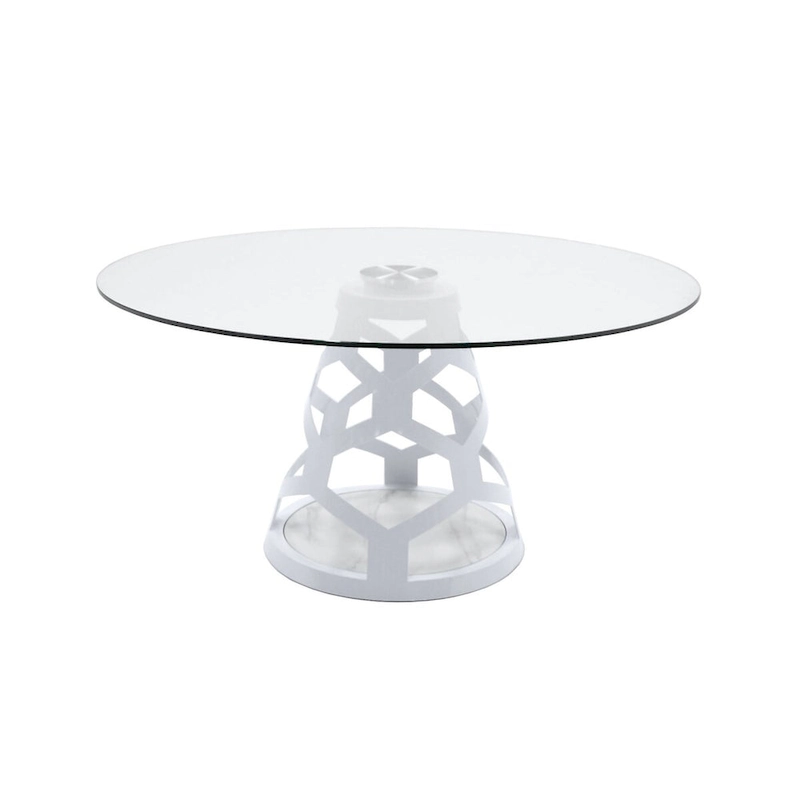 Modrest Lilly Modern 12mm Round Glass & White Dining Table