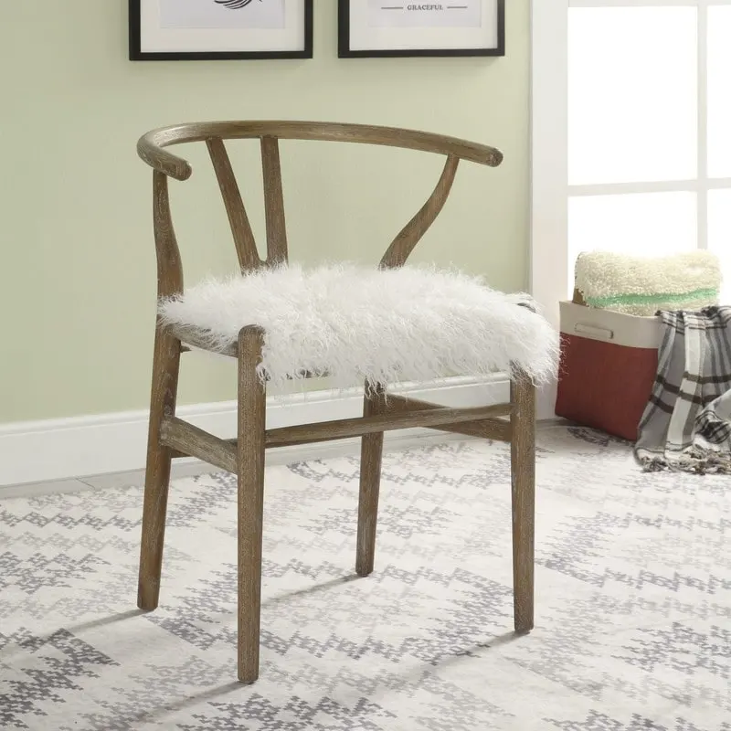 Cream Curved Accent Chair, Faux Fur Seat, 1-Person