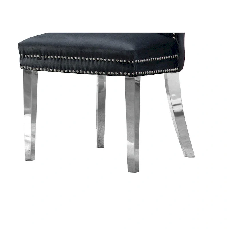 Wingback Button-Tufted Dining Chairs with Nailhead Trim & Steel Frame – Black / Grey / Cream / Navy Blue / White Faux Leather