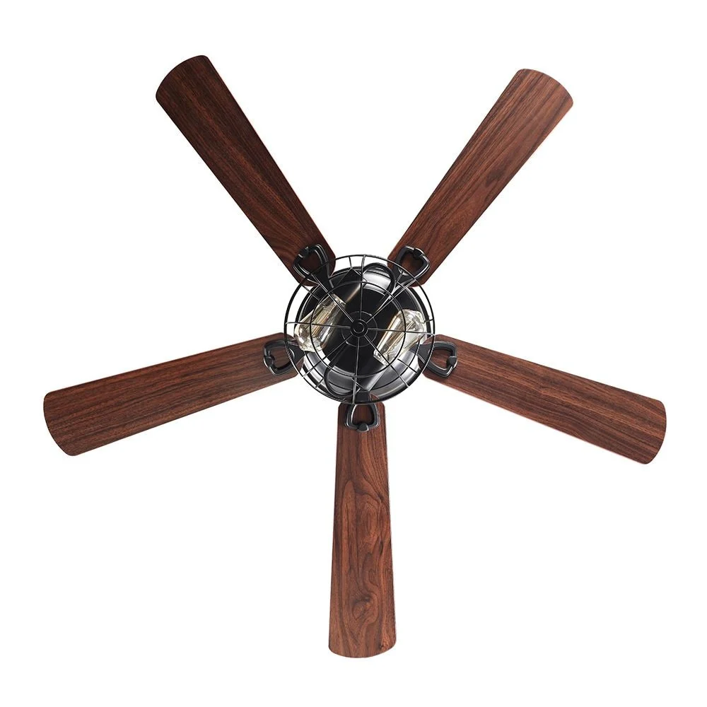 Farmhouse 48-in Wood 5-Blade Low Profile Flush Mount Black Ceiling Fan with Remote and Light Kit