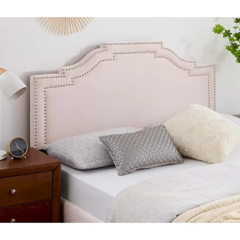 Paradise Pink Velvet Upholstered King/California King Size Headboard with Nailhead Trim