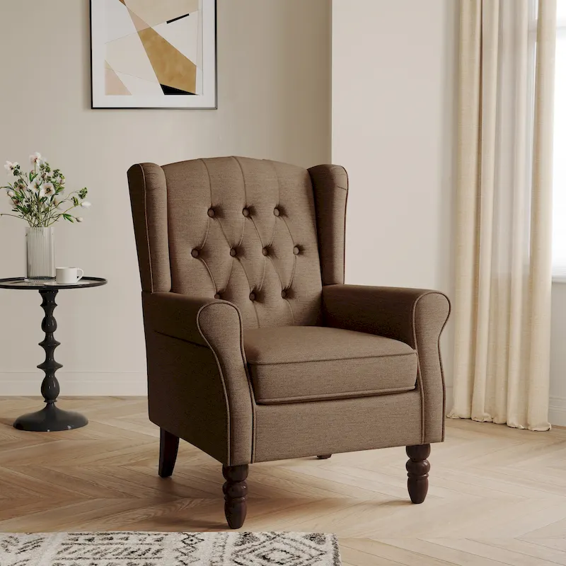 Button-Tufted Accent Chair Wingback Armchair - 38H