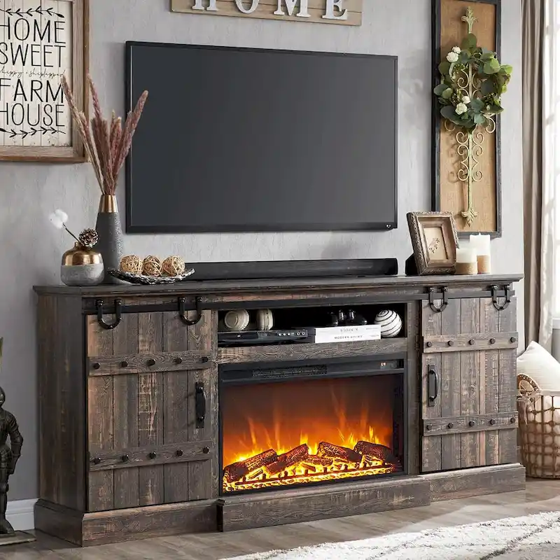 Farmhouse Fireplace TV Stand, Entertainment Center, Media Console
