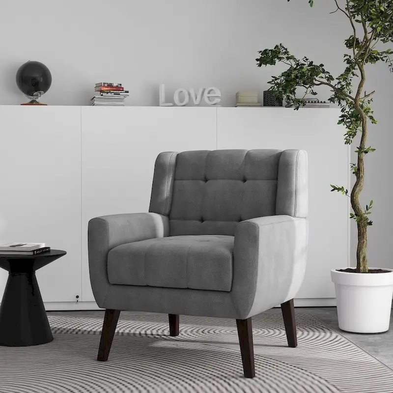 Tufted Upholstered Armchair with Wood Legs