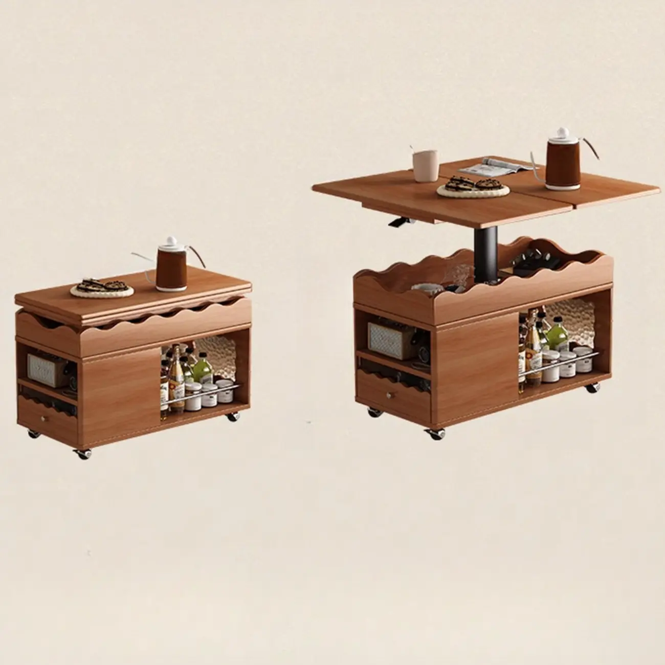 Adjustable Tabletop Modern Wood Side Table with Wheels