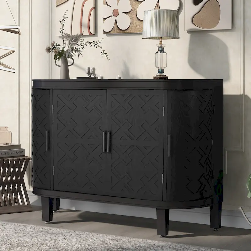 4-door Cabinet Sideboard with Antique Patterns - 15.20 x 47.20 x 33.50
