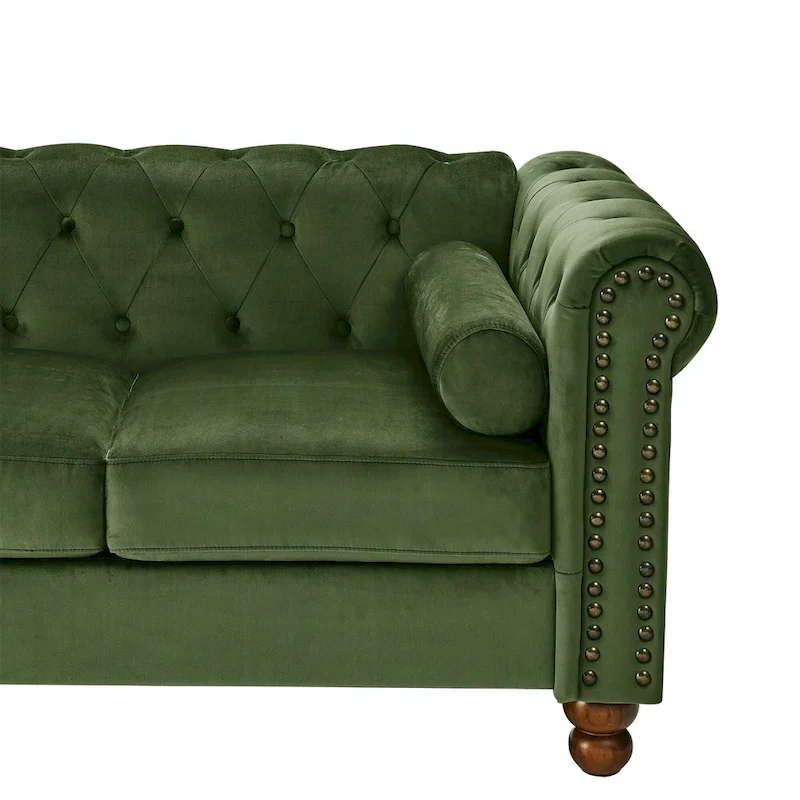 Green Velvet Chesterfield Sofa 74.5